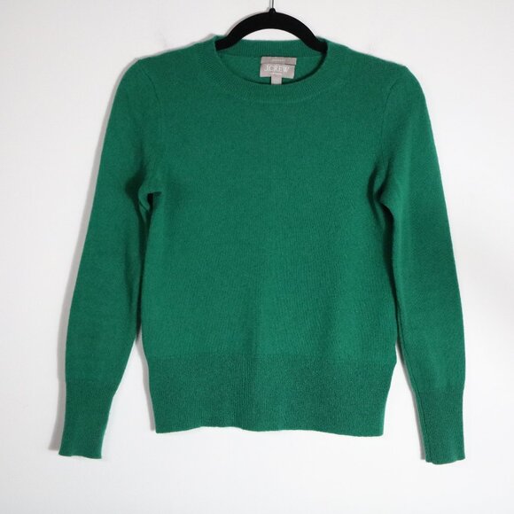 J Crew Cashmere Classic Fit Crewneck Sweater Womens XXS Green Preppy - Picture 1 of 5